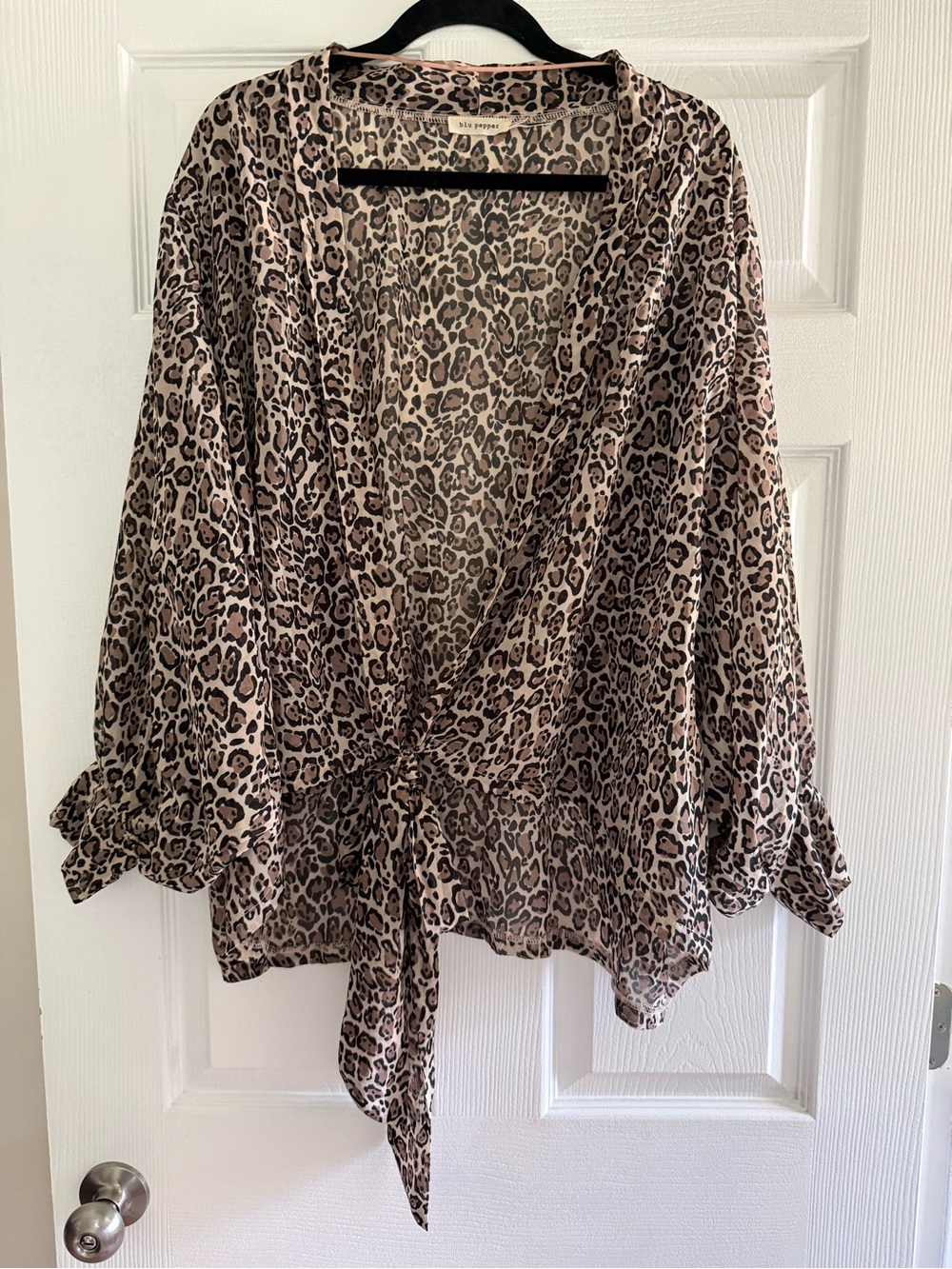 Blu Pepper Leopard Print Kimono Top - Taupe & Black